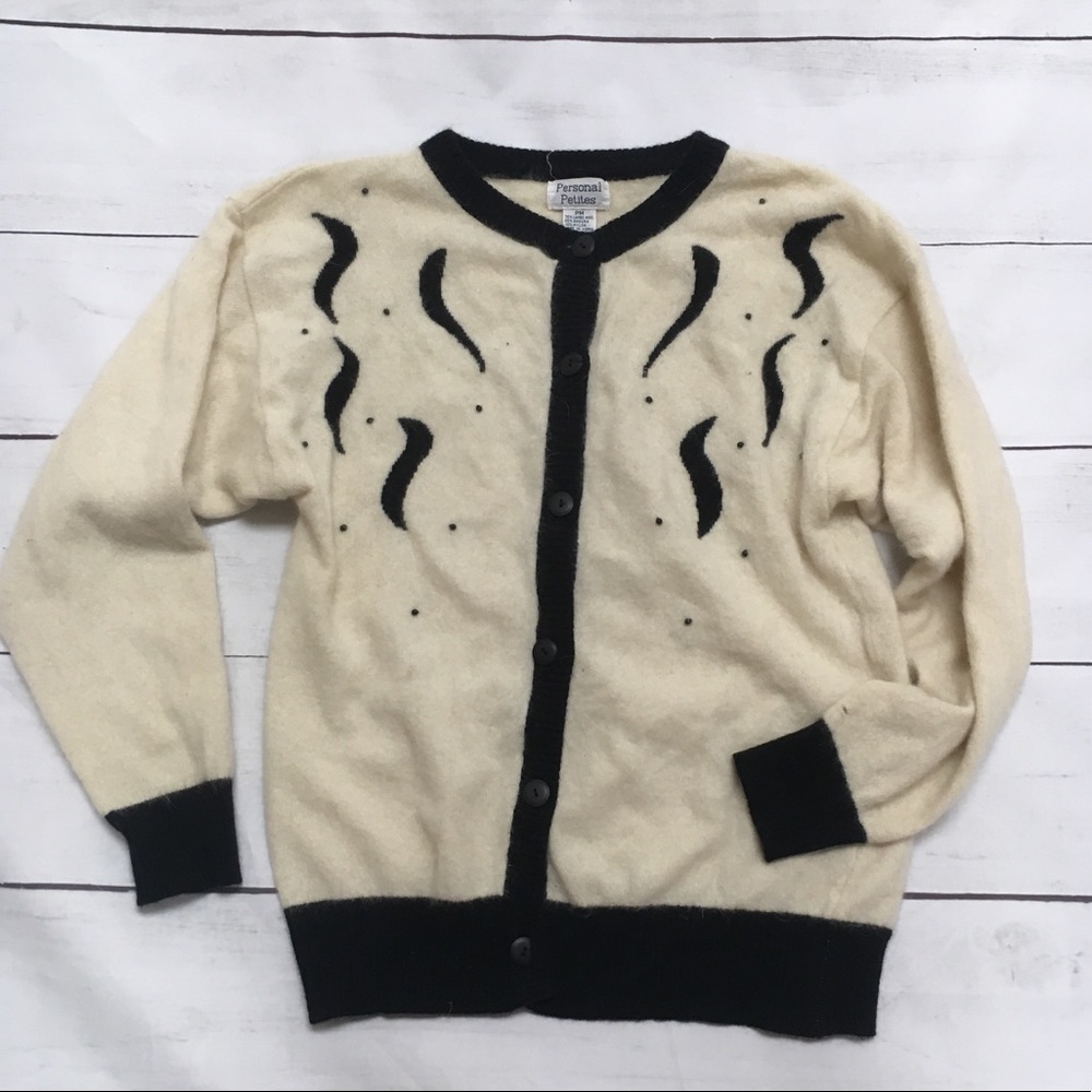 Black and White Personal Petites Button-up Sweater